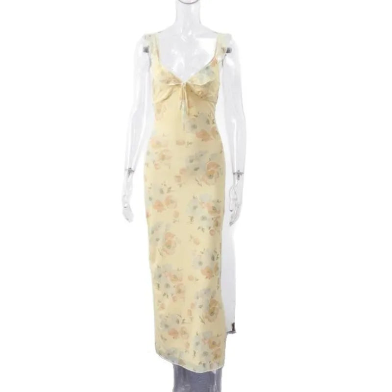 Floral Backless Sling Maxi Dress