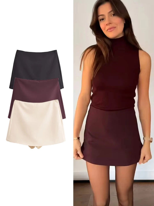 High Waist Side Zipper Skort